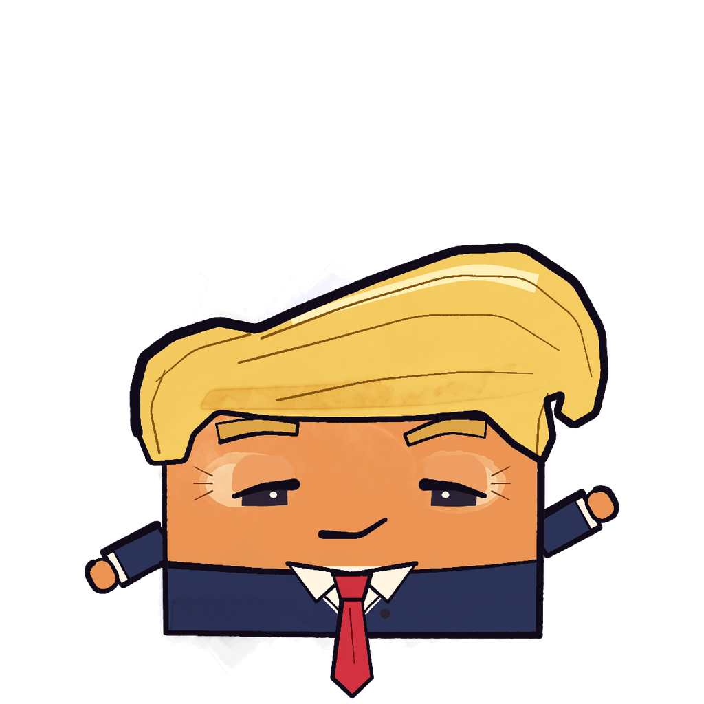 Smug Donawld with half-closed eyes and a sly smile